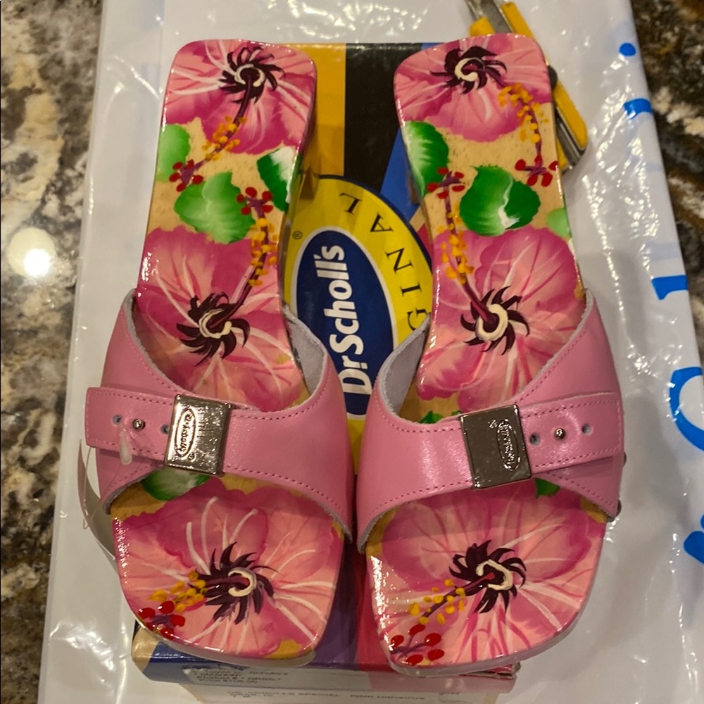 Dr. Scholl’s Special Pink Hibiscus Ladies Mules by T. Taylor Designs